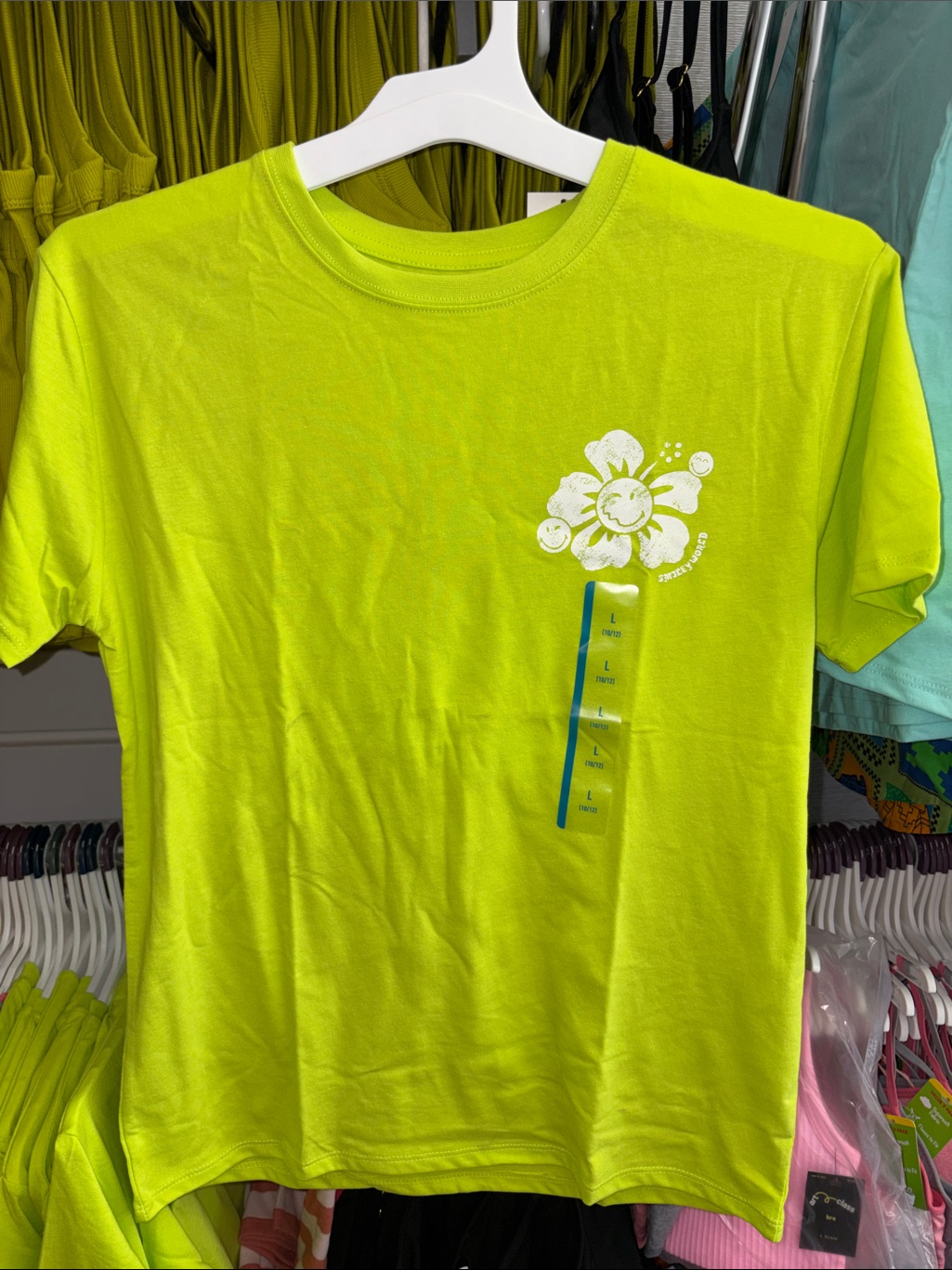 5/$10 New Item.. Kids Lime Green Graphic Tee With Smiling Flower - Unbranded